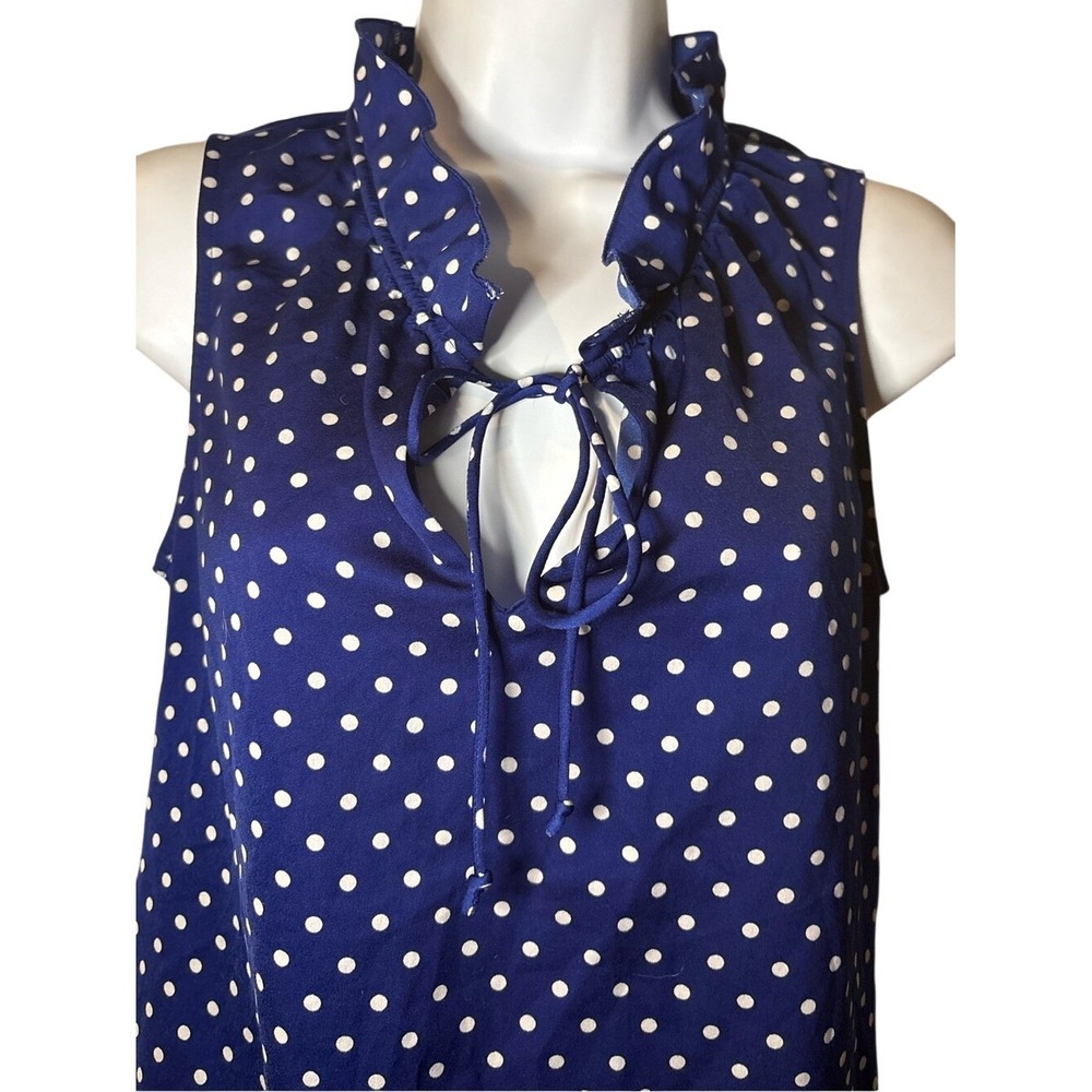 J Crew Blue Polka Dot Ruffle Tie Neck Sleeveless Top - Picture 4 of 6